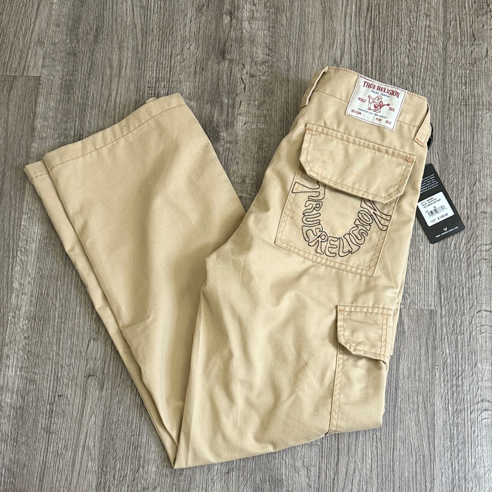 True Religion Beige Straight Leg Pants. A little bit dirty, but come off.